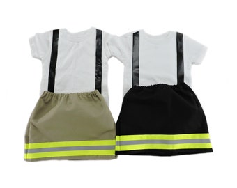 Firefighter Toddler Girl Outfit Skirt, Personalized Fireman Halloween Costume, Turnout Gear Look