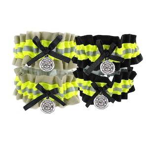 Firefighter Wedding Garter, Personalized keepsake, Bunker Gear Look, Firefighter Bride