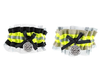 Firefighter wedding garter with tulle, Firefighter bride, firefighter bridal shower gift, able to add name to garter