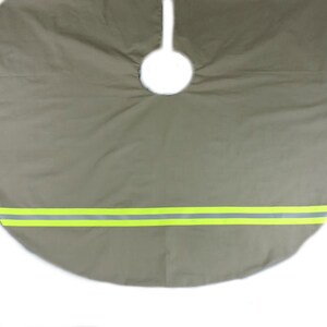 Firefighter Christmas Tree Skirt in Tan Fabric and Neon Yellow Reflective Tape