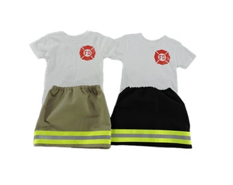 Firefighter Toddler Girl Outfit Skirt, Personalized Fireman Halloween Costume, Bunker Turnout Gear look