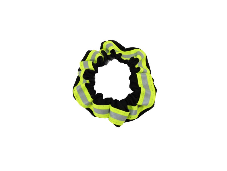 Firefighter Srunchie in Black Fabric and Neon Yellow Reflective Tape