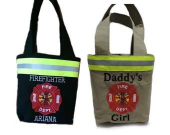 Personalized Toddler Firefighter Tote Bag, Fireman Trick or Treat Halloween Bag