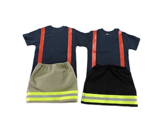 Toddler Firefighter Outfit Skirt Set, Personalized Shirt, Fireman Girl Halloween Costume