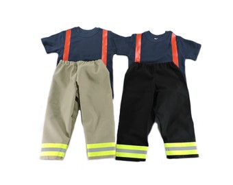 Firefighter Toddler Boy Outfit, Option to Personalize the Shirt, Firefighter Halloween Costume, Firefighter Gift, Bunker Gear Look