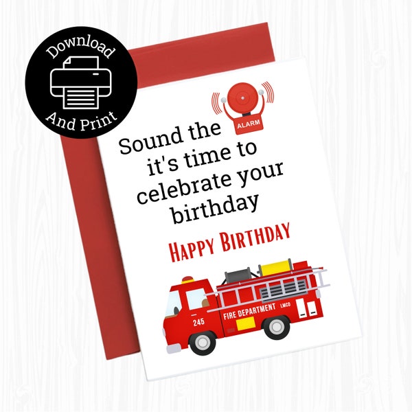 Happy Birthday Firefighter Card, PRINTABLE, Fireman Birthday, Firetruck Birthday Card, Birthday Card for Firefighter, INSTANT DOWNLOAD