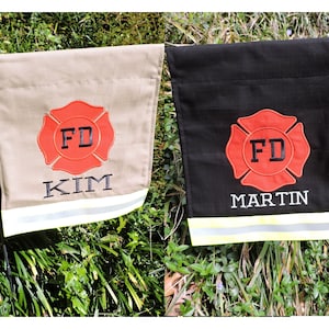 Personalized Firefighter Garden Flag, Fireman yard flag Gift For Him, Fire Department, Turnout Bunker Gear Style, Memorial gift, FFGF003 image 1