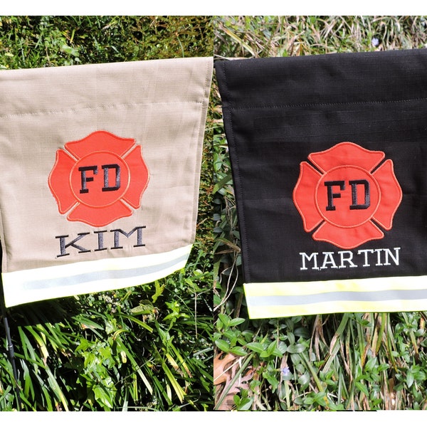 Personalized Firefighter Garden Flag, Fireman yard flag Gift For Him, Fire Department, Turnout Bunker Gear Style, Memorial gift, FFGF003