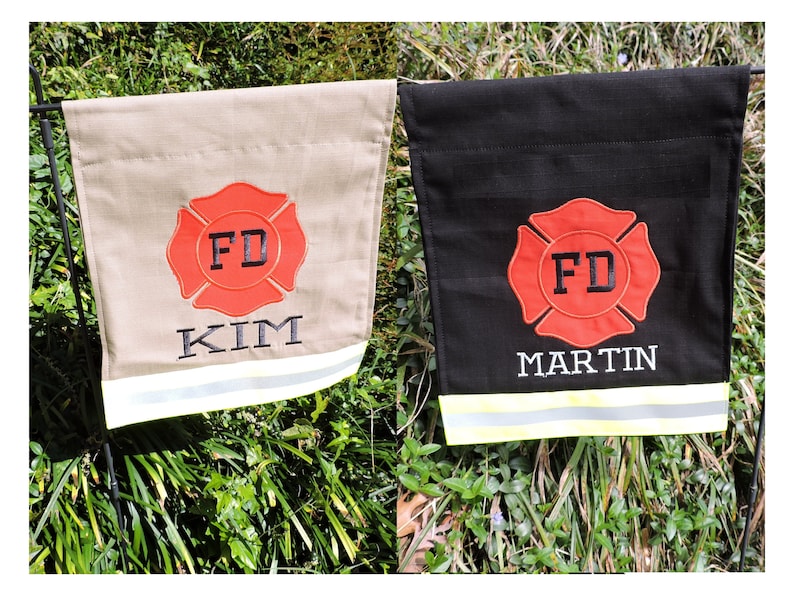 Personalized Firefighter Garden Flag, Fireman yard flag Gift For Him, Fire Department, Turnout Bunker Gear Style, Memorial gift, FFGF003 image 1