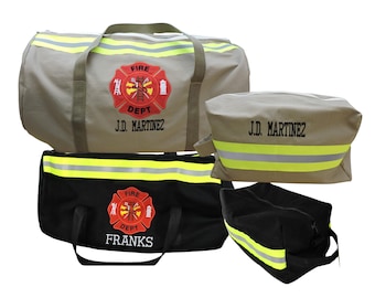 Personalized Firefighter overnight Duffel bag, and travel bag set, Fireman gift for him