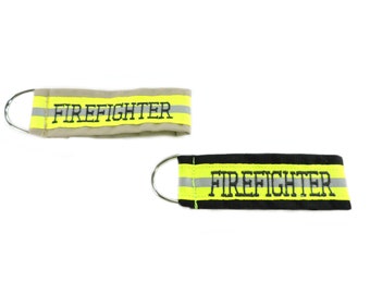 Personalized Firefighter Keychain, Firefighter Gift for him, Key Fob, Groomsmen gift, Graduation, Stocking Stuffer, Bunker Gear look, FFG003