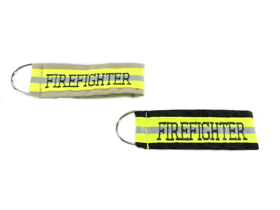 Personalized Firefighter Keychain Firefighter Gift for him Key Fob Groomsmen gift Graduation Stocking Stuffer Bunker Gear look FFG003