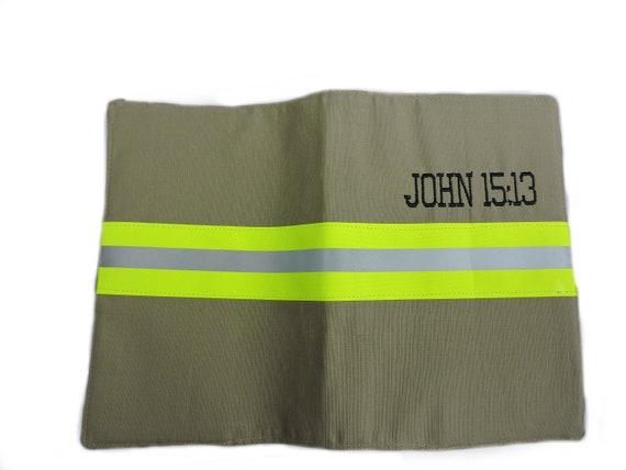 You choose cover size Option to Personalize with Name Firefighter Bible Book Cover Bunker Gear Look You choose cover size Option to Personalize with Name Firefighter Bible Book Cover Bunker Gear Look