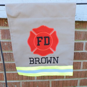 Personalized Firefighter Garden Flag, Fireman yard flag Gift For Him, Fire Department, Turnout Bunker Gear Style, Memorial gift, FFGF003 image 4