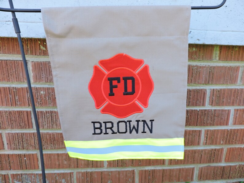 Personalized Firefighter Garden Flag, Fireman yard flag Gift For Him, Fire Department, Turnout Bunker Gear Style, Memorial gift, FFGF003 image 4