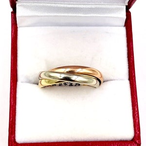 14k Tricolor Gold Trinity Rolling Triple Wedding Bands Rings 8.5 size