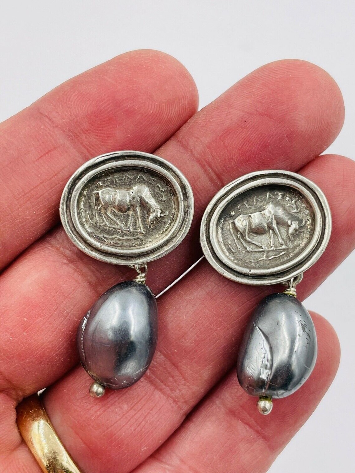Early Rebecca Collins Sterling Silver Roman Coin Faux Pearl Etsy
