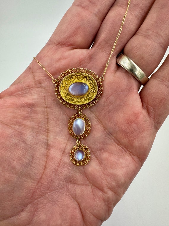 Victorian French 18k yellow Gold Moonstone Drop f… - image 9