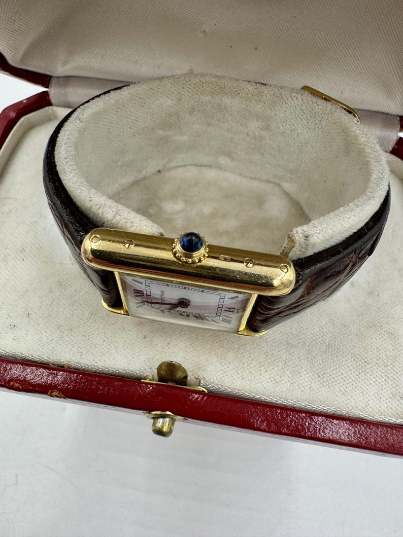 Cartier Tank Louis 18k Gold Watch Deployment Clasp Manual Wind