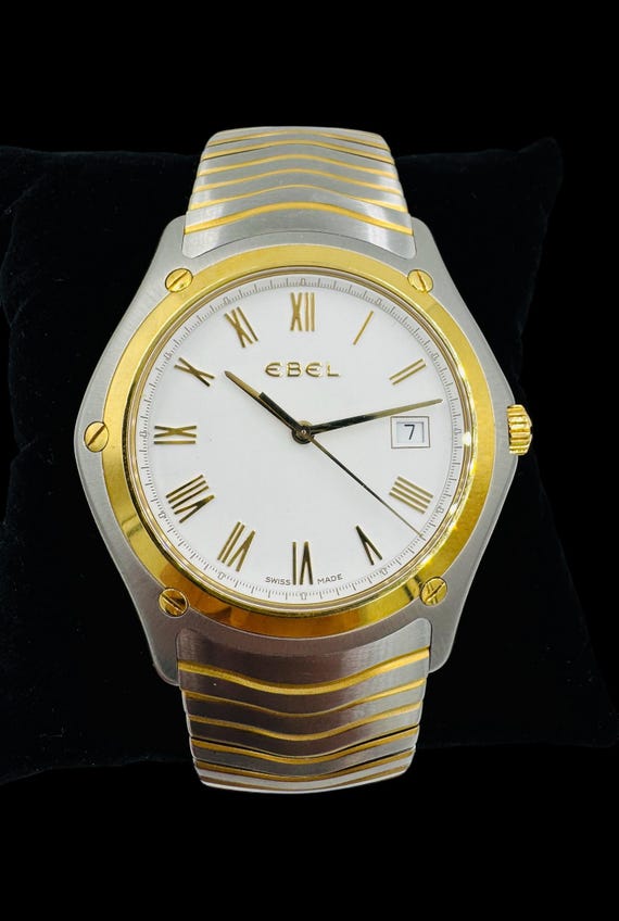 時計 EBEL 18K GOLD BEZEL SWISS WATCH Men's Ebel Sport Classic Wave 18k Gold Bezel 35mm Roman