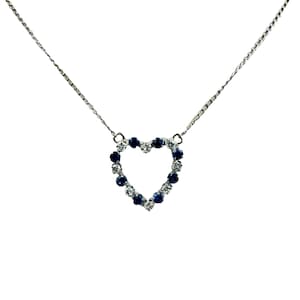 Estate 14k White Gold Diamond and Sapphire Heart Pendant Necklace