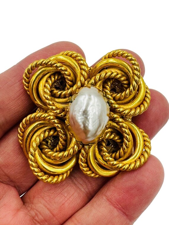Miriam Haskell Golden Swirl Pearl Vintage Pin Bro… - image 3