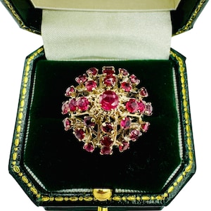 Vintage 14k Gelbgold Princess Thai Rubin Kuppel Ring