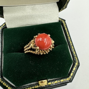 Estate Corletto 18k Yellow Gold Coral Twisted Rope Ring