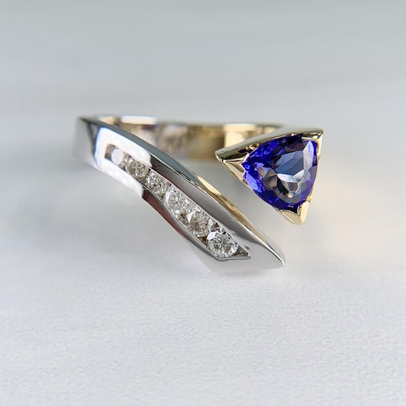 Vintage Cornelis Hollander Tanzanite and Diamond Ring 14k Two Tone Gold