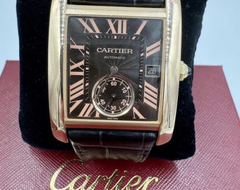 Cartier Tank Mc Rose Gold Brown Dial Large Mens Watch