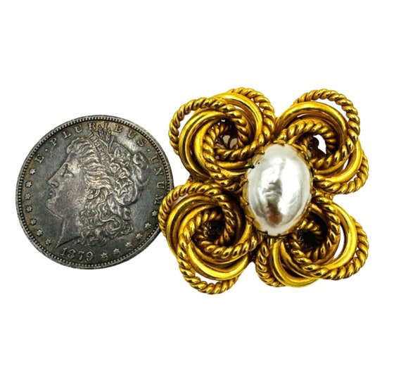 Miriam Haskell Golden Swirl Pearl Vintage Pin Bro… - image 8