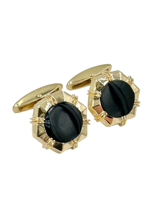 Estate 14k yellow gold onyx cufflinks - image 10