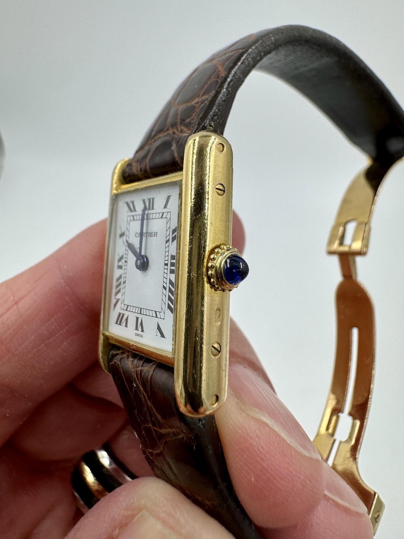 Cartier Tank Louis 18k Gold Watch Deployment Clasp Manual Wind