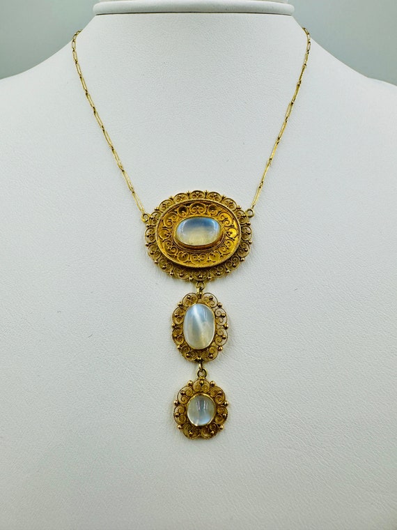 Victorian French 18k yellow Gold Moonstone Drop f… - image 1