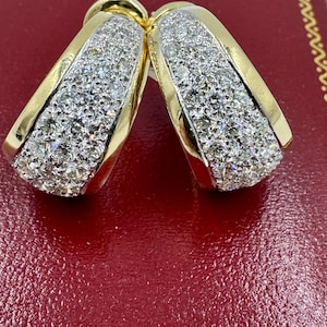 1990&#39;s 18k Gold Diamond Hoop Earrings Omega Backs