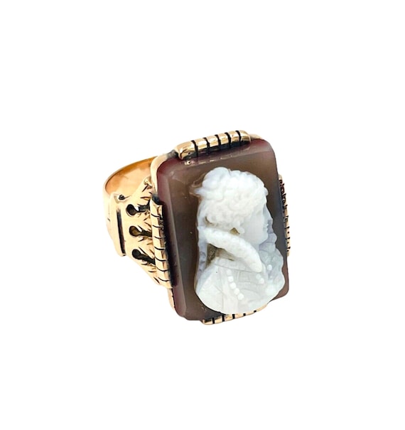 Victorian 14K Rose Gold Carved Sardonyx Cameo Ring