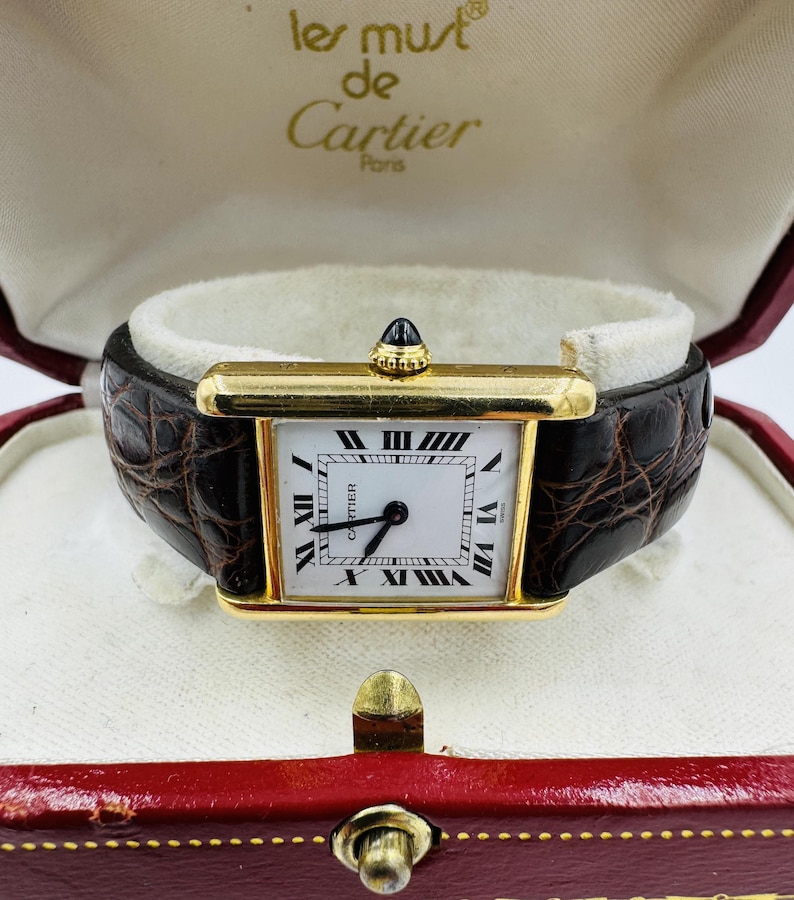 Cartier Tank Louis 18k Gold Watch Deployment Clasp Manual Wind