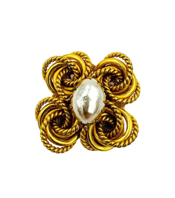 Miriam Haskell Golden Swirl Pearl Vintage Pin Bro… - image 1