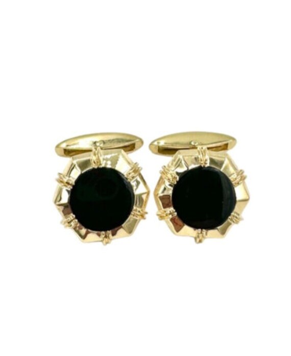 Estate 14k yellow gold onyx cufflinks - image 2