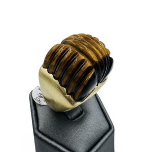 Stunning Huge Carved Tiger's Eye Cocktail Ring 14k