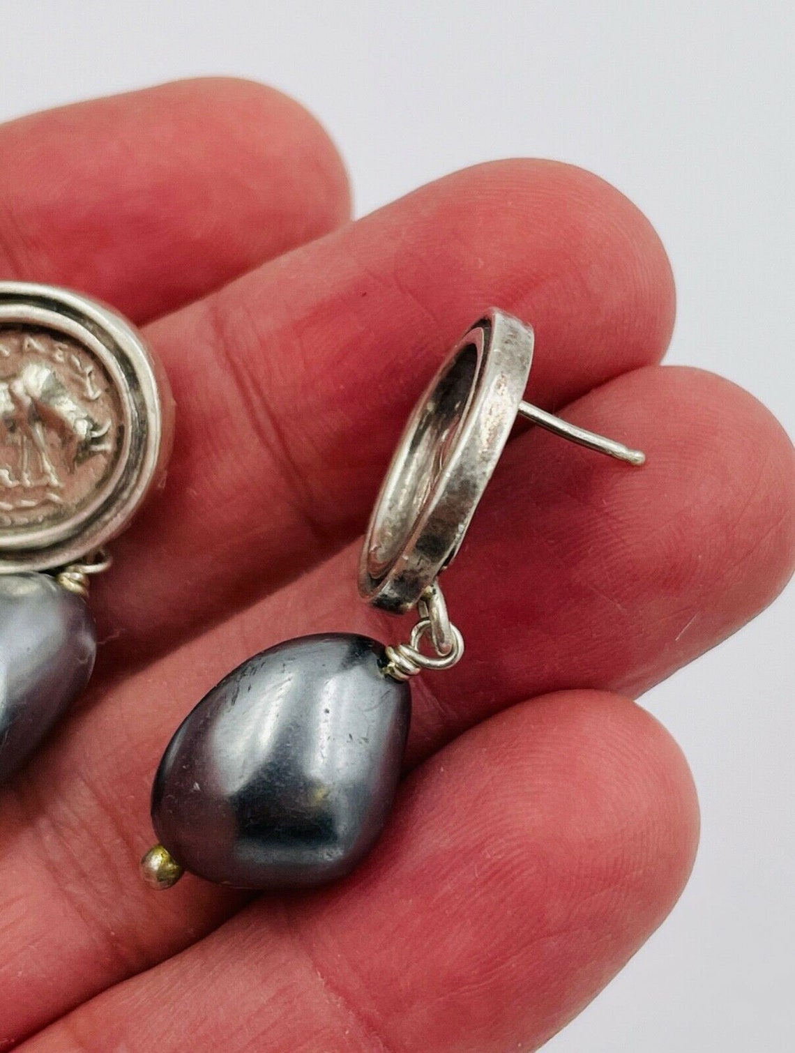 Early Rebecca Collins Sterling Silver Roman Coin Faux Pearl Etsy