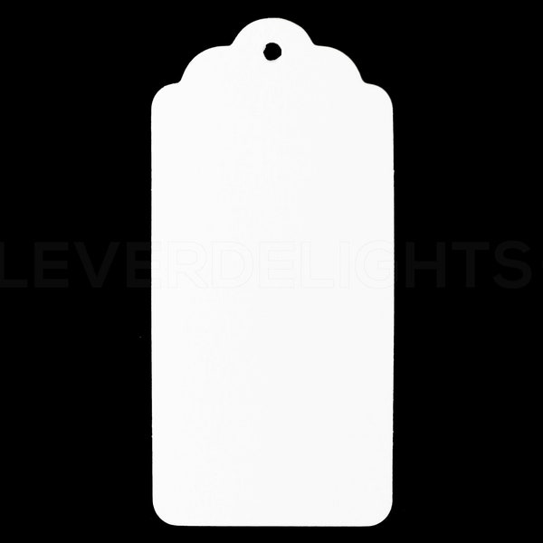 100 White Gift Tags 3.75" x 1.75" - Scalloped Hang Tag - For Gifts, Crafts, Party Favors, Price Tags - Large - 3.75 x 1.75 inch