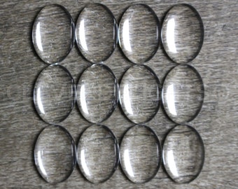 50 Pack - 13x18mm Oval Glass Cabochons - Clear Transparent Solid Glass Magnifying Cabs - 1/2" x 3/4"