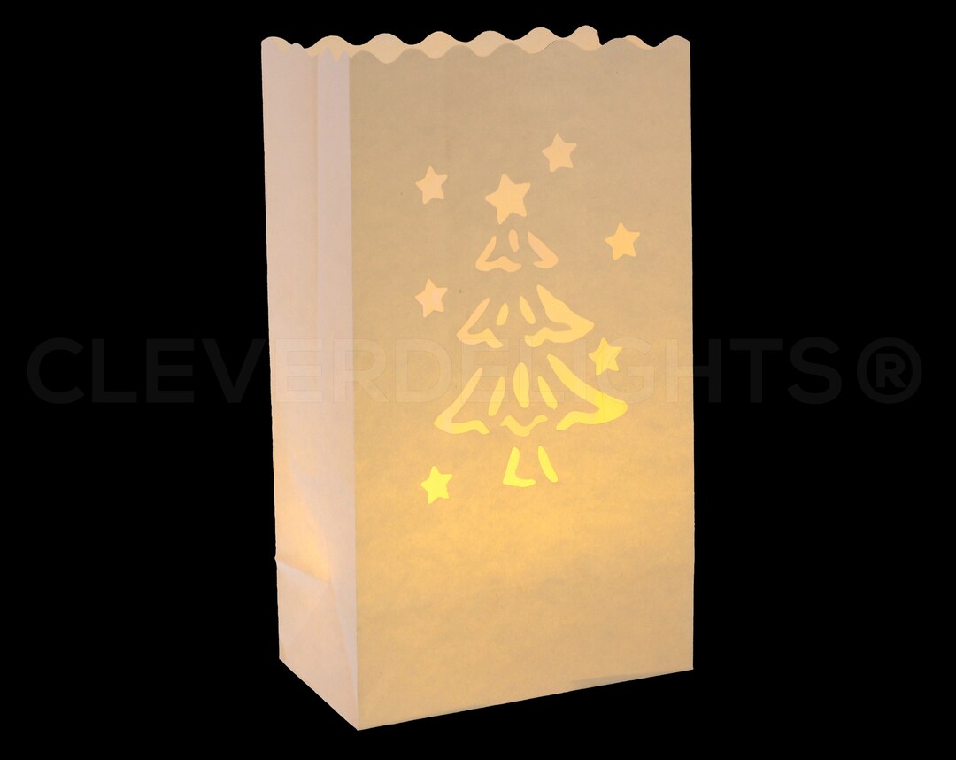 10 White Luminary Bags Christmas Tree Design Christmas, Holiday