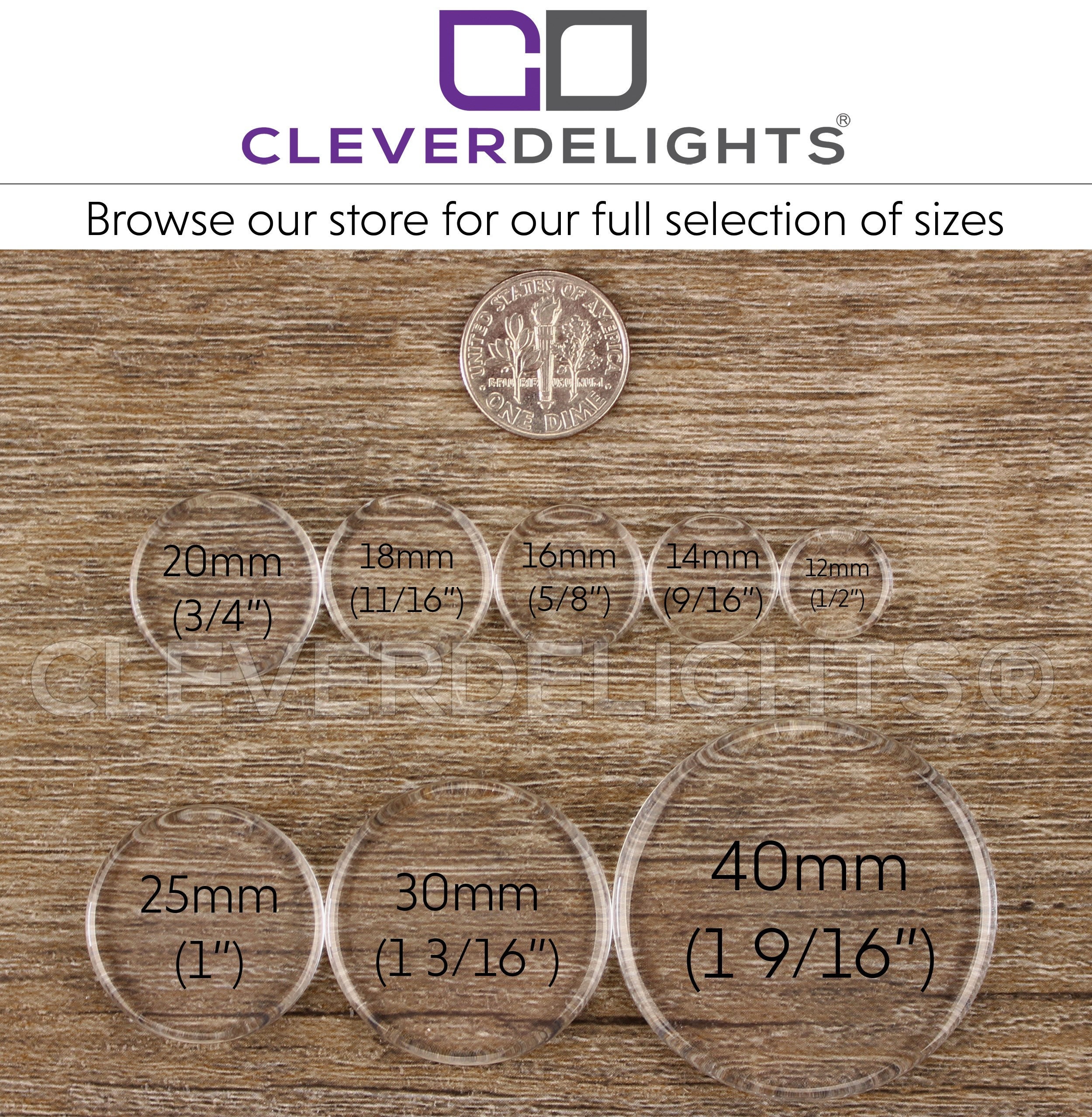 CleverDelights 2.5 Round Glass Cabochons - 2 Pack