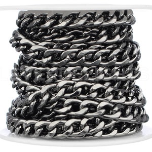 10 Ft - 6x8mm Curb Chain - Gunmetal Color - Craft Jewelry Necklaces Chain - Large Curb Chain Links - Bulk Spool Roll