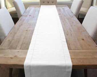 16" x 120" - White Linen Hemstitch Table Runner - 100% Pure Linen - Ladder Hemstitched Cloth Table Runner - Embroidery Monogram Supplies