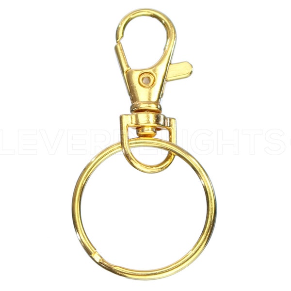 25 Sets - 1.5" Swivel Lanyard Snap Hooks + 1 3/16" Key Rings - Gold Color - For ID Card Keychain - Rotating Lobster Clasp