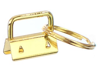 100 Sets - 1" Key Fob Hardware With Key Rings - Gold Color - For Lanyards Keychains Straps - KeyFob Hardware - 1 Inch - 25mm