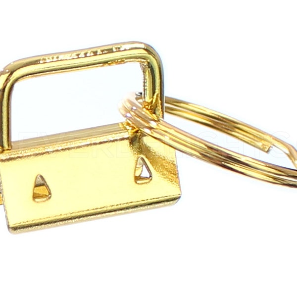 25 Sets - 1" Key Fob Hardware With Key Rings - Gold Color - For Lanyards Keychains Straps - KeyFob Hardware - 1 Inch - 25mm